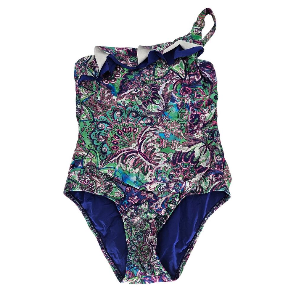 becca by Rebecca Virtue Womens Sz L One Piece Swimsuit One Shoulder Colorful